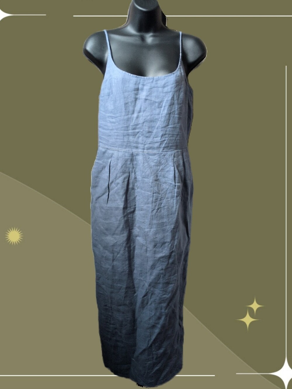✨ Nwt Quince 100% European Linen Scoop Neck Midi Dress In Moonstone Blue Size S